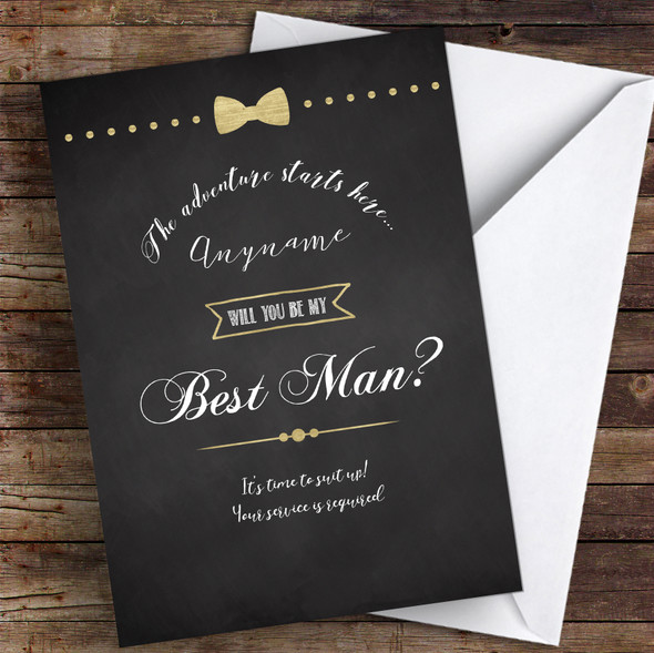 Chalk Fancy Bow Tie Will You Be My Best Man Personalised Greetings Card