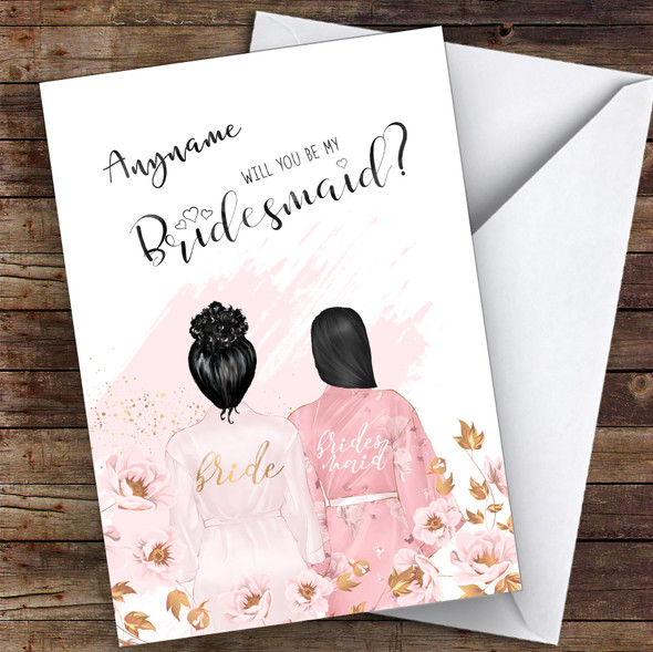 Black Curly Hair Up Black Swept Hair Will You Be My Bridesmaid Personalised Card