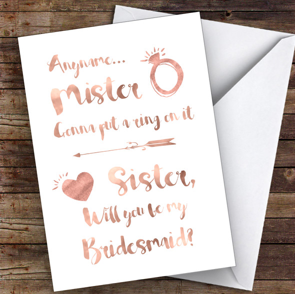 Mister Sister Ring Will You Be My Bridesmaid Personalised Greetings Card