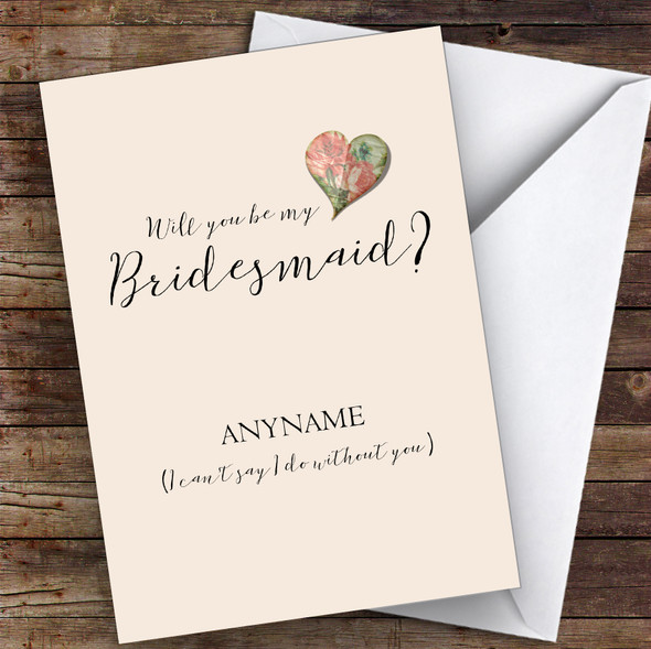 Vintage Heart Will You Be My Bridesmaid Personalised Greetings Card