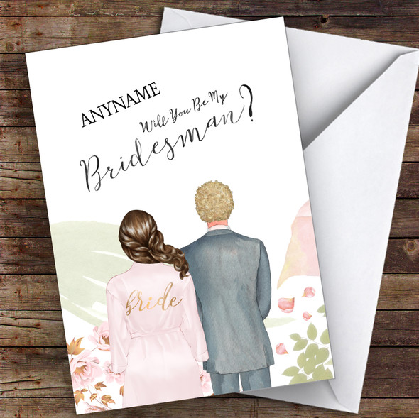 Brown Half Up Hair Curly Blond Hair Will You Be My Bridesman Personalised Card