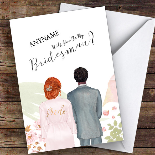 Ginger Hair Up Curly Black Hair Will You Be My Bridesman Personalised Card
