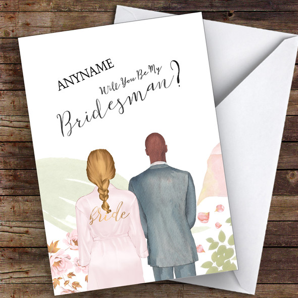 Blond Plaited Hair Bald Black Will You Be My Bridesman Personalised Card