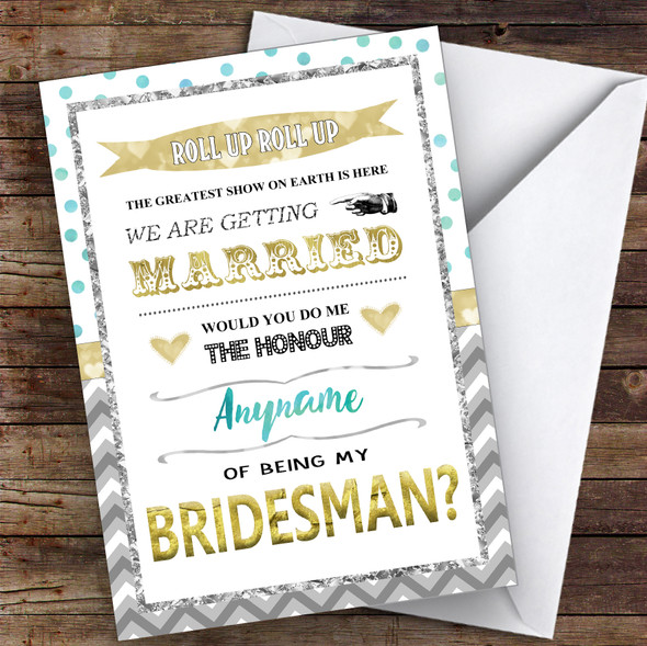 Circus Carnival Black & White Will You Be My Bridesman Personalised Card