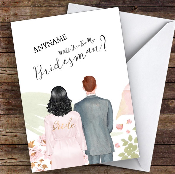 Black Curly Hair Ginger Hair Will You Be My Bridesman Personalised Card