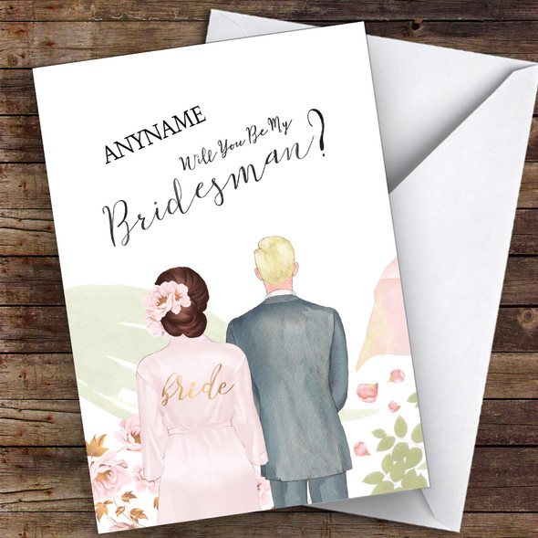 Brown Floral Hair Blond Hair Will You Be My Bridesman Personalised Card