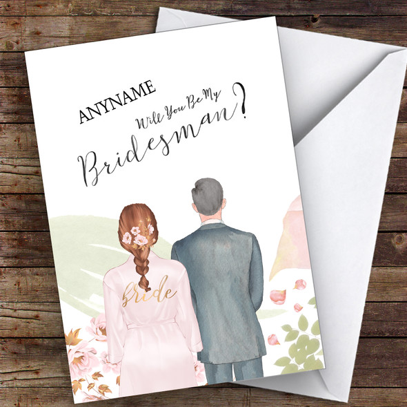 Brown Plaited Hair Grey Hair Will You Be My Bridesman Personalised Card