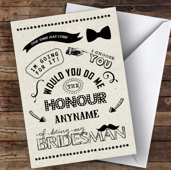 Rustic Will You Be My Bridesman Personalised Greetings Card