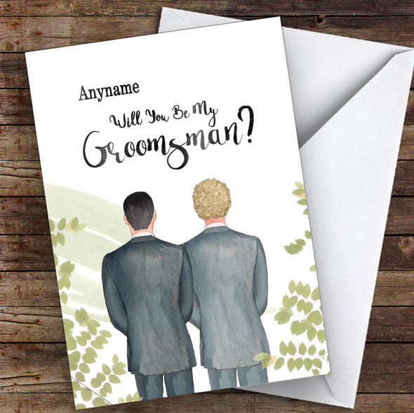 Black Hair Curly Blond Hair Will You Be My Groomsman Personalised Greetings Card