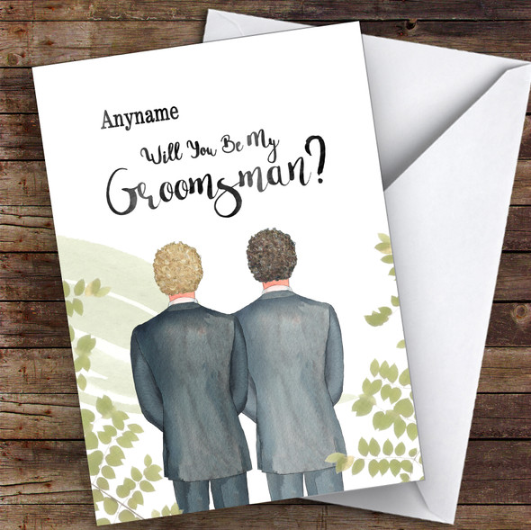 Curly Blond Hair Curly Brown Hair Will You Be My Groomsman Personalised Card
