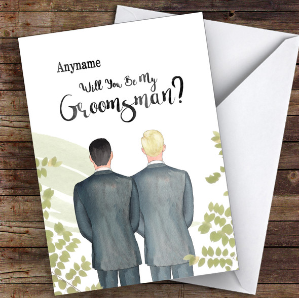 Black Hair Blond Hair Will You Be My Groomsman Personalised Greetings Card