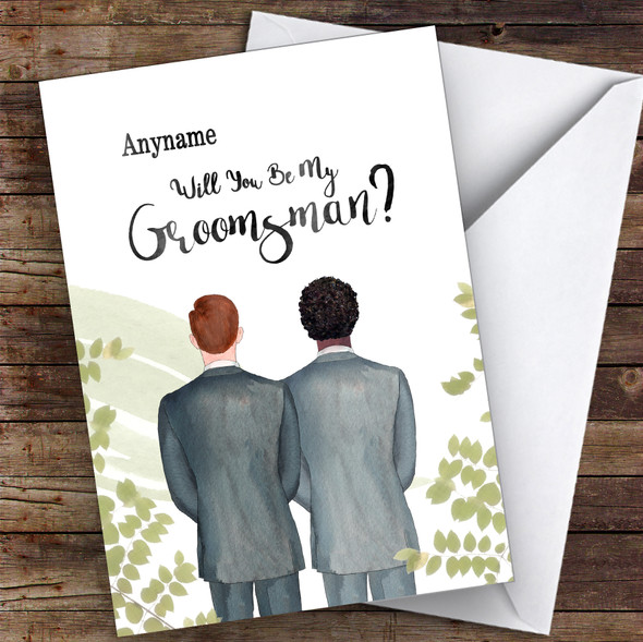 Ginger Hair Curly Black Hair Will You Be My Groomsman Personalised Card