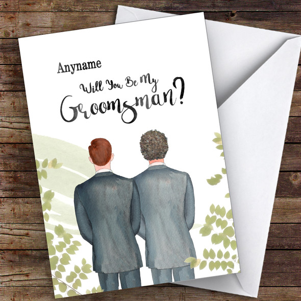 Ginger Hair Curly Brown Hair Will You Be My Groomsman Personalised Card