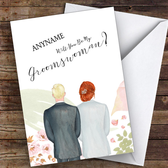 Black Hair Ginger Hair Up Will You Be My Groomswoman Personalised Greetings Card