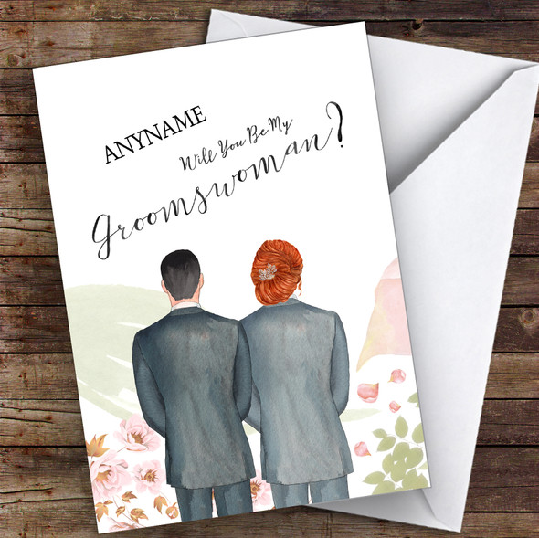 Brown Hair Ginger Hair Up Will You Be My Groomswoman Personalised Greetings Card