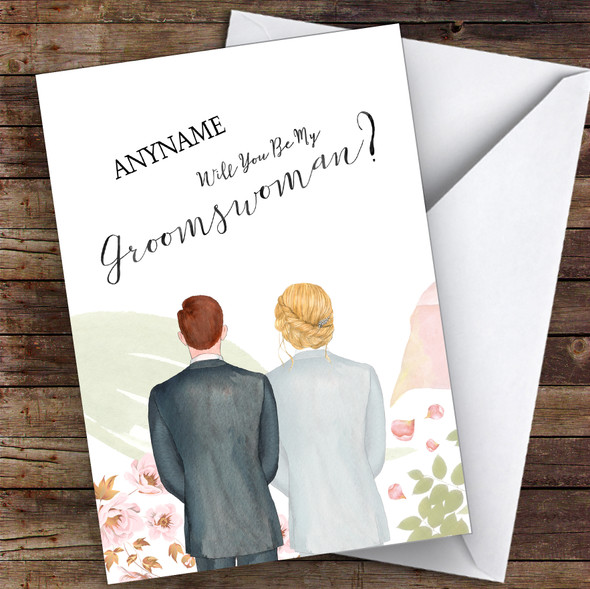 Ginger Hair Blond Hair Up Will You Be My Groomswoman Personalised Greetings Card