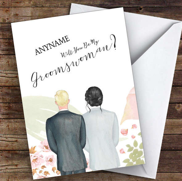 Black Hair Black Hair Up Will You Be My Groomswoman Personalised Greetings Card