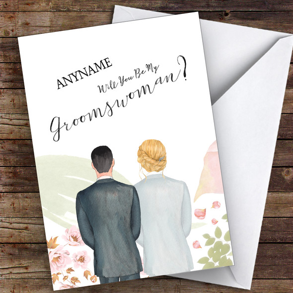 Brown Hair Blond Hair Up Will You Be My Groomswoman Personalised Greetings Card