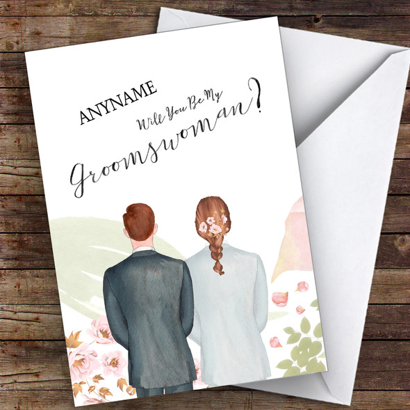 Ginger Hair Brown Plaited Hair Will You Be My Groomswoman Personalised Card