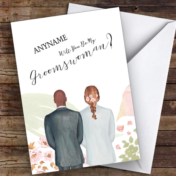 Bald Black Brown Plaited Hair Will You Be My Groomswoman Personalised Card