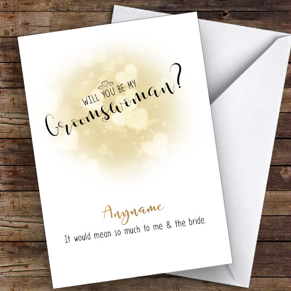 Gold Hearts Will You Be My Groomswoman Personalised Greetings Card