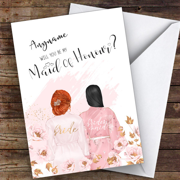 Ginger Hair Up Black Swept Hair Will You Be My Maid Of Honour Personalised Card