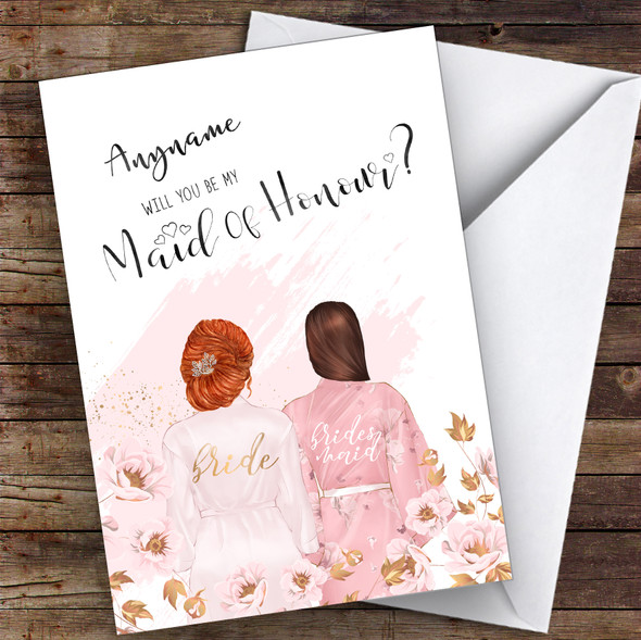 Ginger Hair Up Brown Swept Hair Will You Be My Maid Of Honour Personalised Card