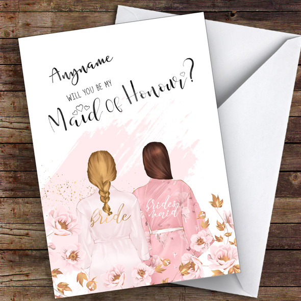 Blond Plaited Hair Brown Swept Hair Will You Be My Maid Of Honour Custom Card