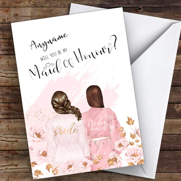 Brown Half Up Hair Brown Swept Hair Will You Be My Maid Of Honour Custom Card