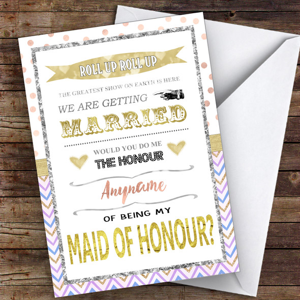 Circus Carnival Will You Be My Maid Of Honour Personalised Greetings Card