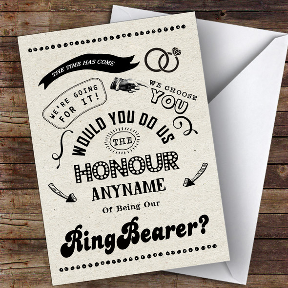 Rustic Will You Be My Ring Bearer Personalised Greetings Card