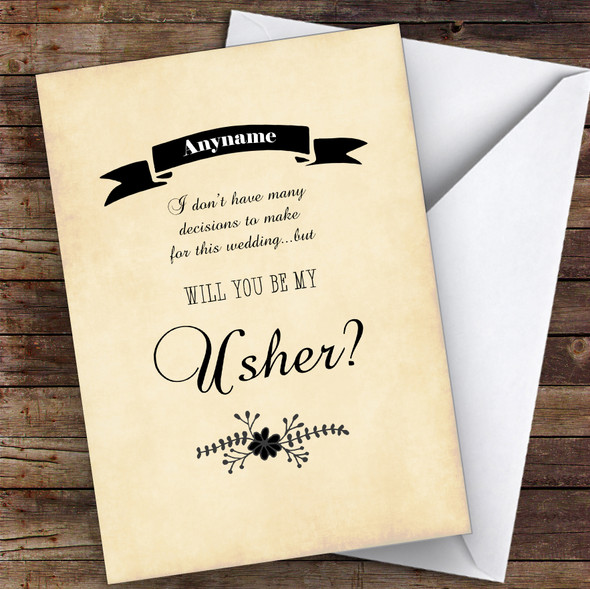 Black Floral Cardboard Will You Be My Usher Personalised Greetings Card