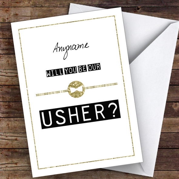 Black & White Bow Tie Will You Be My Usher Personalised Greetings Card