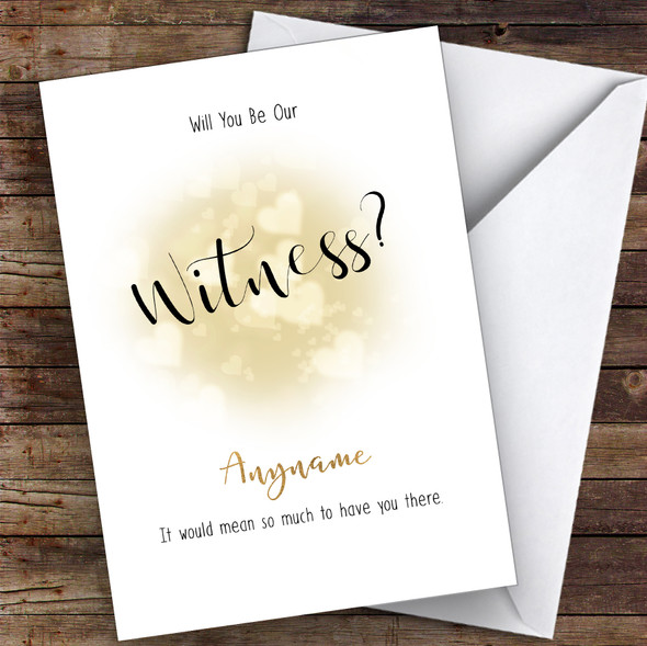 Gold Hearts Will You Be My Witness Personalised Greetings Card