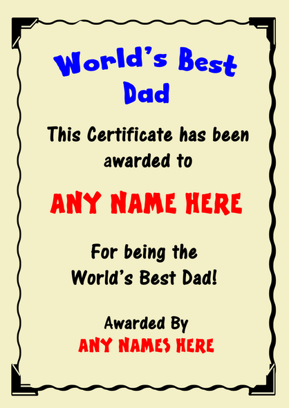 Dad Best In The World Award Personalised Certificate