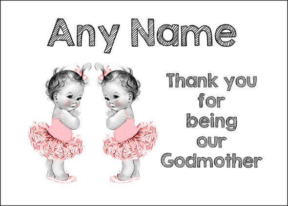 Baby Twin Girls Godmother Thank You  Personalised Printed Certificate