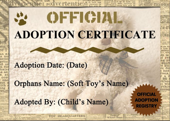 Teddy Bear Soft Toy Personalised Birth Or Adoption Certificate