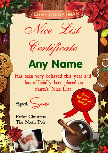 Traditional Santa Personalised Christmas Santa's Nice List Certificate
