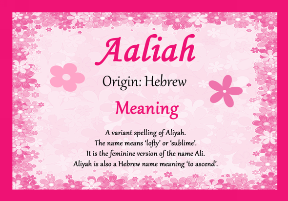Aaliah Personalised Name Meaning Certificate