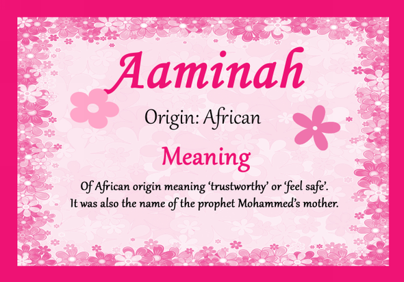 Aaminah Personalised Name Meaning Certificate