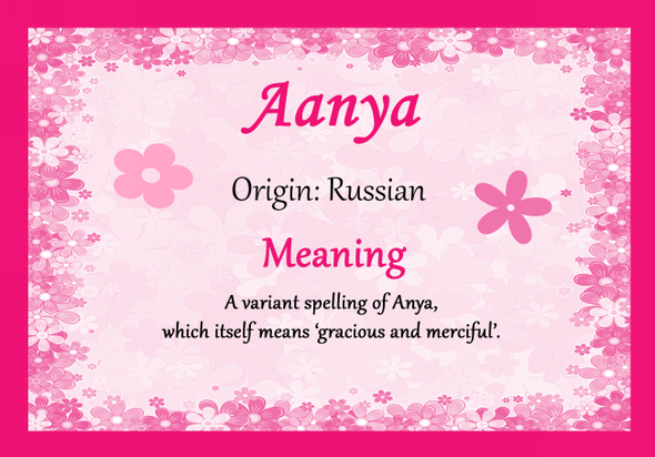 Aanya Personalised Name Meaning Certificate