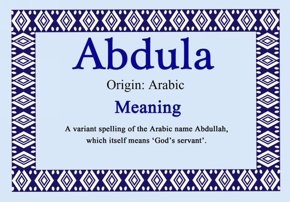 Abdula Personalised Name Meaning Certificate