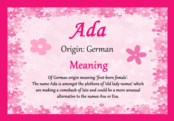 Ada Personalised Name Meaning Certificate