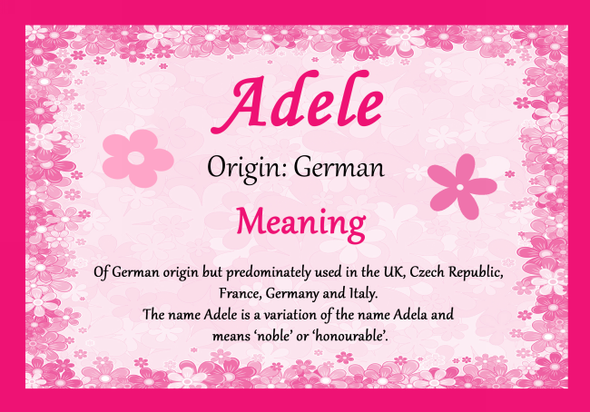 Adele Personalised Name Meaning Certificate