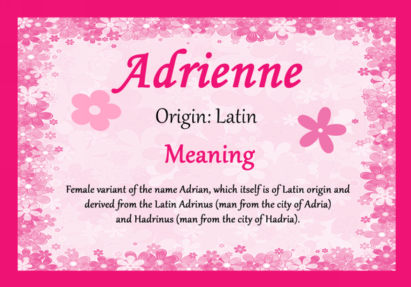 Adrienne Personalised Name Meaning Certificate