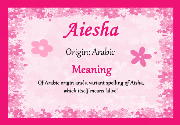 Aiesha Personalised Name Meaning Certificate