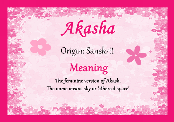 Akasha Personalised Name Meaning Certificate