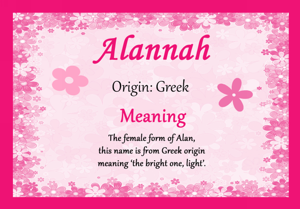 Alannah Personalised Name Meaning Certificate