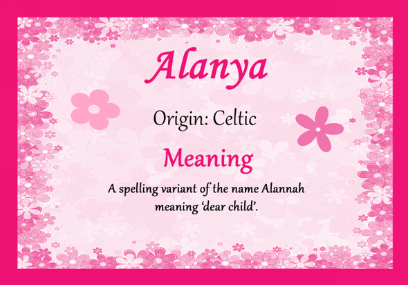 Alanya Personalised Name Meaning Certificate