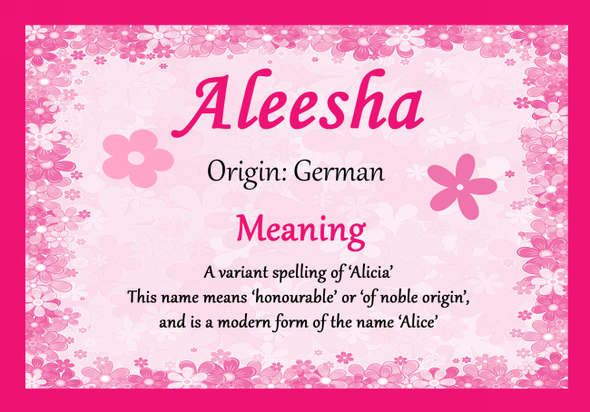 Aleesha Personalised Name Meaning Certificate
